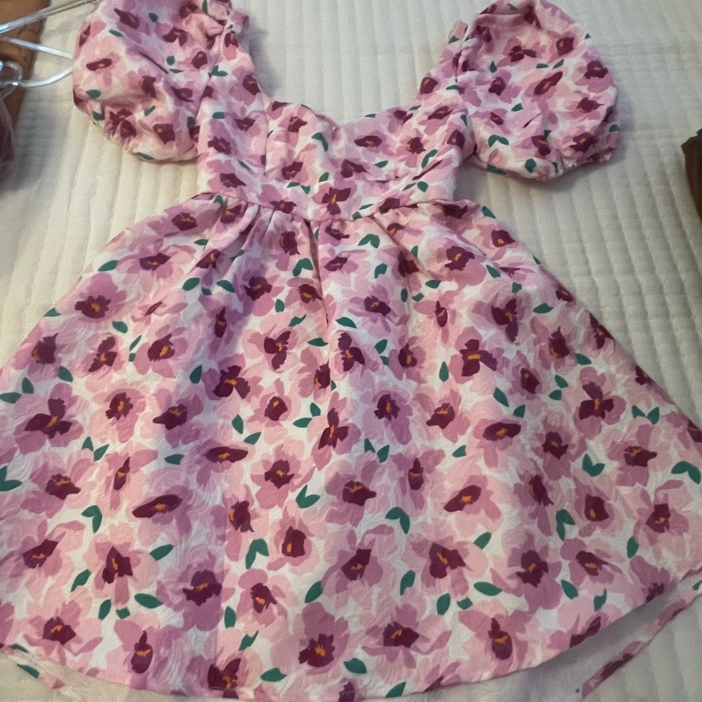 Pink Floral Puff Sleeve Dress
